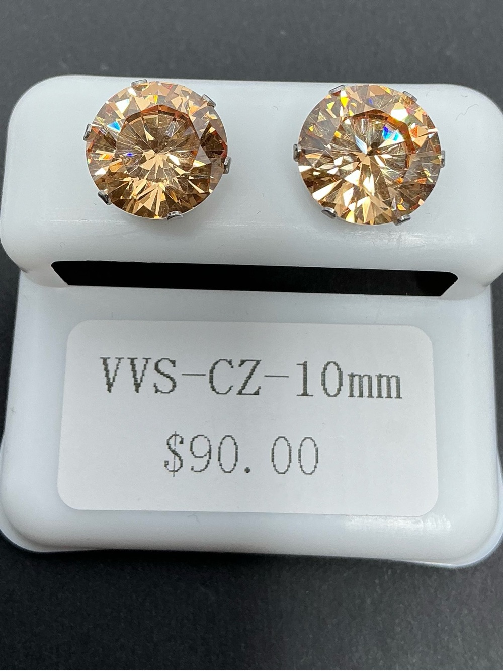 Beautiful Champagne VVS Cubic Zirconia Stud Earrings - Sparkling Champagne Color